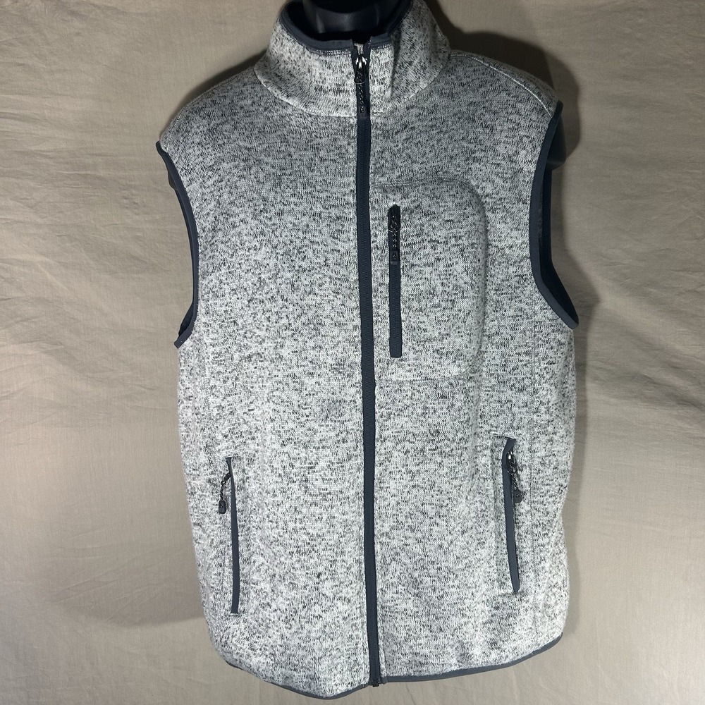 Free Country Mens Sweater Fleece Vest Medium Gray Full Zip Pumice Pockets